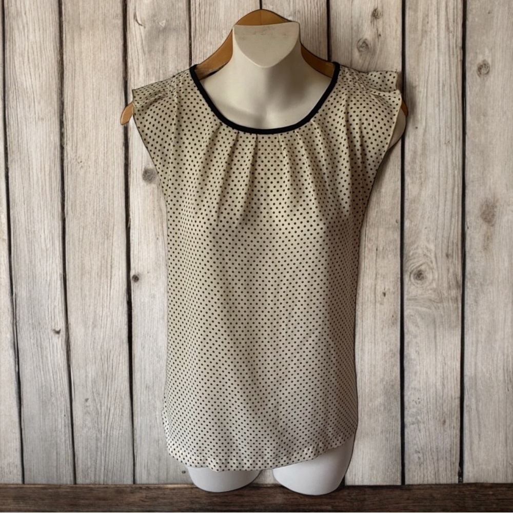 🤑 10/$100 Ann Taylor Loft crewneck briwn polka dot sleeveless blouse SP